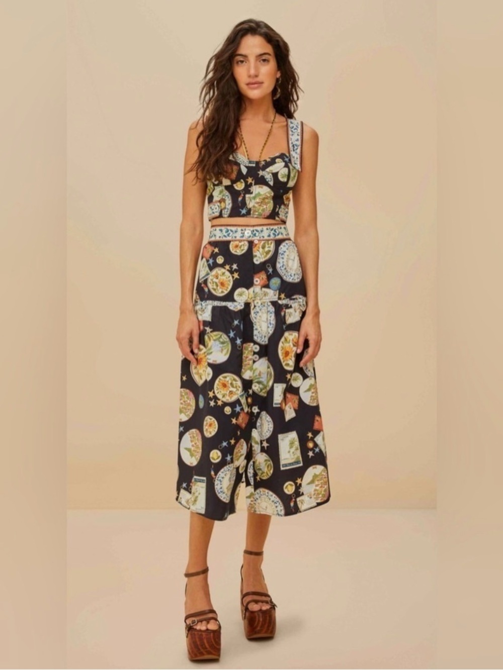Farm Rio Black Trip Souvenir Organic Cotton Midi Skirt - NWT, XL